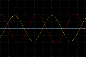 The signals Vref (red) and Vcomp (yellow) at a frequency of 452 kHz