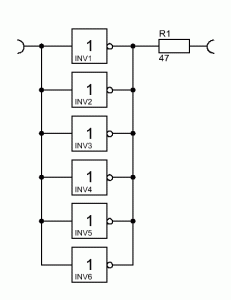 Simple output buffer using a 74HCT04 inverter