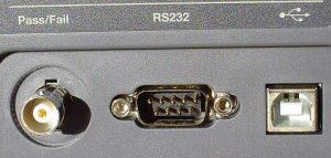 Connectors on the back: Pass/Fail, RS232, USB