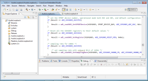 Example code implementing an audio loop-back between the line-in and headphone out connectors.