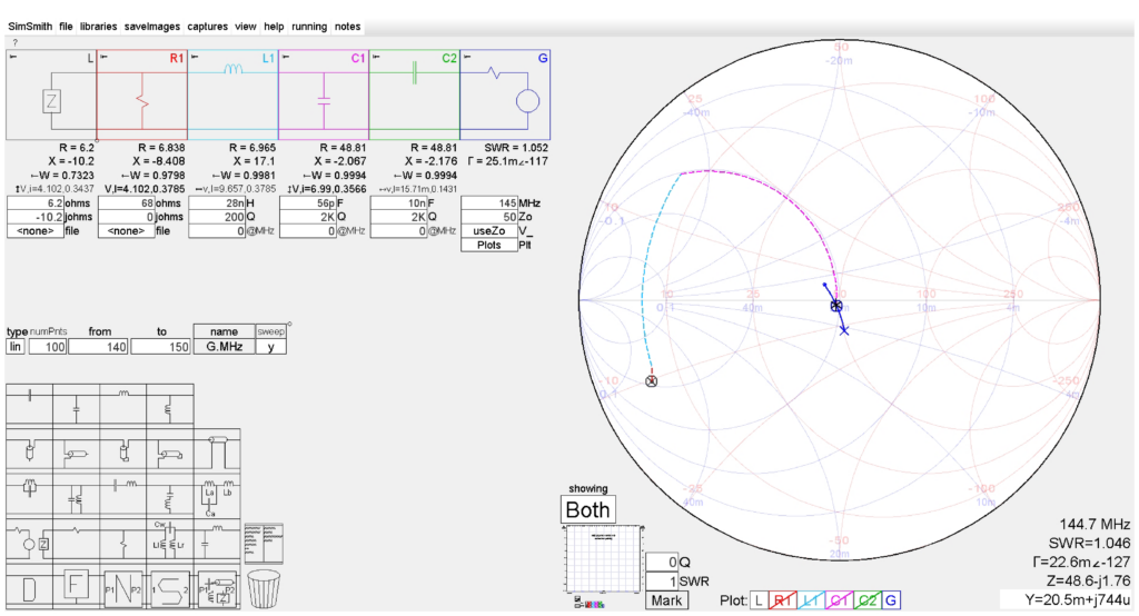 SimSmith simulation of the MRF101AN input L-Network