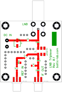 PCB design with part markings, without copper pur (for better visibility) for the Triplexer.