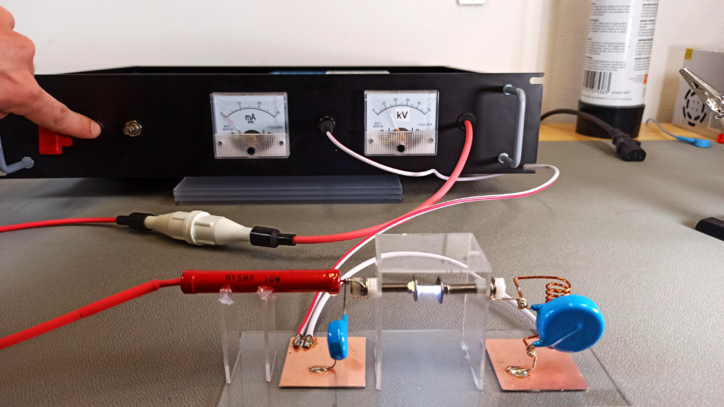 Spark-gap transmitter used for testing the high voltage power supply